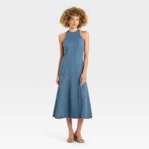Future Collective Women’s Racerback Midi A-Line Midweight Denim Dress Size 14